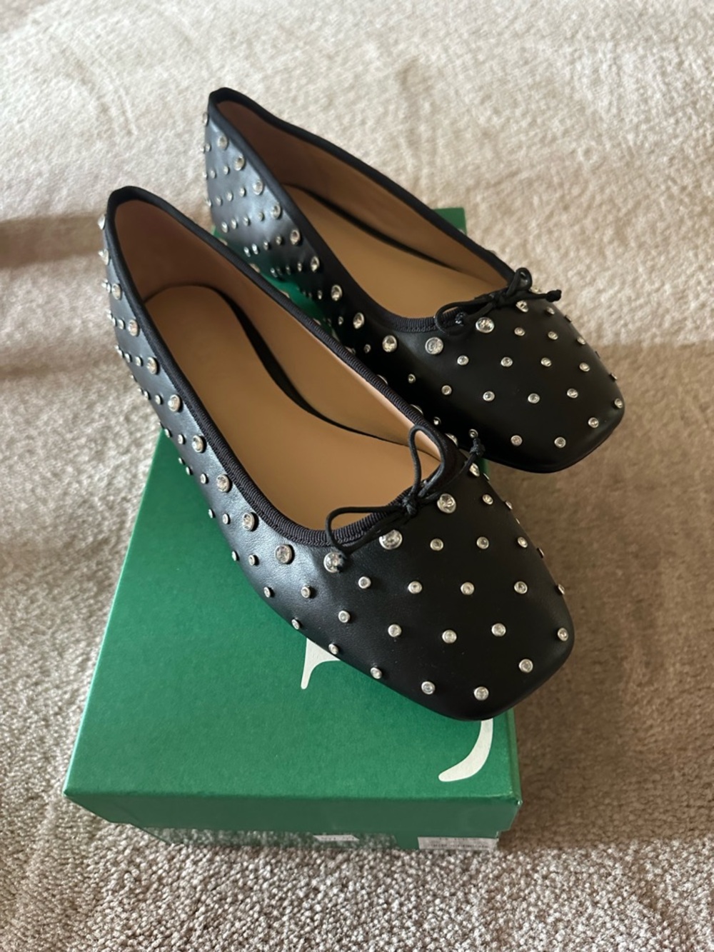 J. Crew Black Studded Bow Ballet Flats